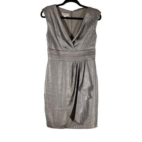 Dressbarn Collection LONDON TIMES SILVER‎ V-NECK SLEEVELESS RUFFLES DRESS SIZE 8 - Picture 1 of 12